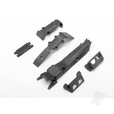 Skid plate Set, Front (1pc) / Rear (1pc) / transmission (1pc) / steering servo guards (2 pcs) / steering servo cover plate (1pc)