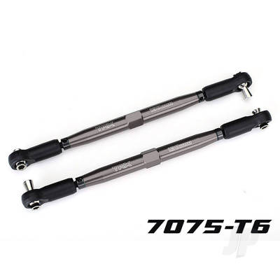 Toe links, X-Maxx (Tubes Grey-anodised, 7075-T6 aluminium, stronger than Titanium) (157mm) (2) / rod ends, assembled with steel hollow balls (4) / aluminium wrench, 10mm (1)