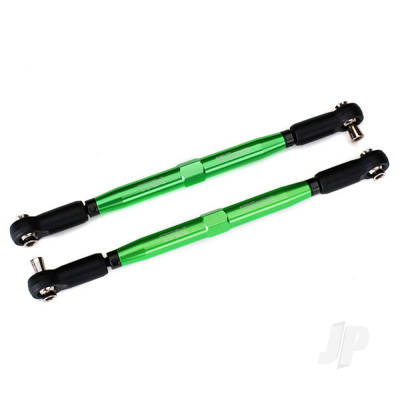 Toe links, X-Maxx (Tubes Green-anodised, 7075-T6 aluminium, stronger than Titanium) (157mm) (2 pcs) / rod ends, assembled with Steel hollow balls (4 pcs) / aluminium wrench, 10mm (1pc)