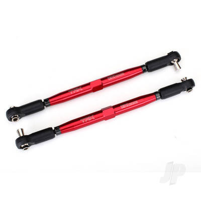 Toe links, X-Maxx (Tubes Red-anodised, 7075-T6 aluminium, stronger than Titanium) (157mm) (2 pcs) / rod ends, assembled with Steel hollow balls (4 pcs) / aluminium wrench, 10mm (1pc)