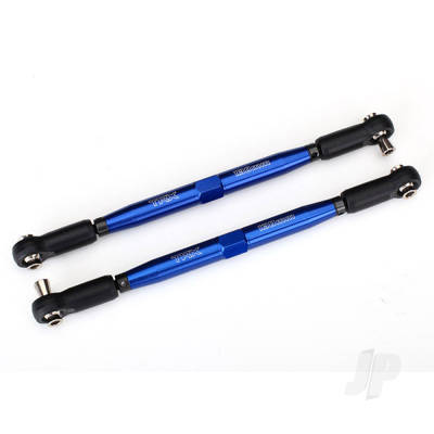 Toe links, X-Maxx (Tubes Blue-anodised, 7075-T6 aluminium, stronger than Titanium) (157mm) (2 pcs) / rod ends, assembled with Steel hollow balls (4 pcs) / aluminium wrench, 10mm (1pc)