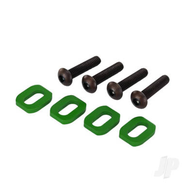 Washers, motor mount, aluminium (Green-anodised) (4 pcs) / 4x18mm BCS (4 pcs)