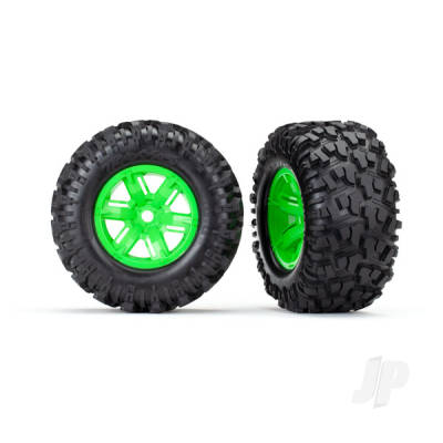 Wheels & Tyres, assembled, glued (X-Maxx Green wheels, Maxx AT Tyres, foam inserts) (left & right) (2)