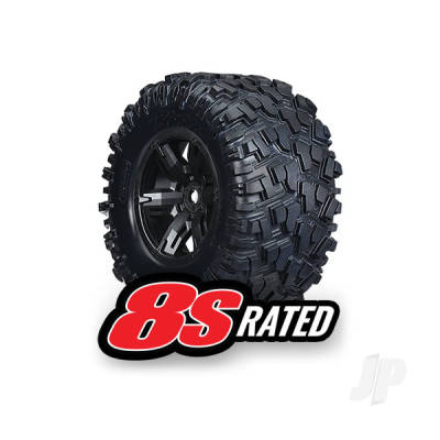 Wheels & Tyres, assembled, glued (X-Maxx Black wheels, Maxx AT Tyres, foam inserts) (left & right) (2)