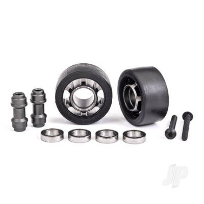 Wheels, wheelie bar, 6061-T6 aluminium (Dark Titanium-anodised) (2) / axle, wheelie bar, 6061-T6 aluminium (2) / 10x15x4 ball bearings (4)