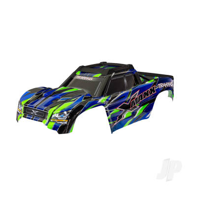 Body, X-Maxx, Green (painted, decals applied) (assembled with front & rear body mounts, rear body support, and tailgate protector)