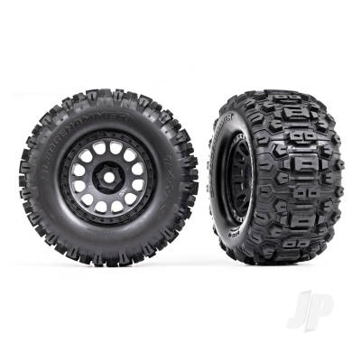 Wheels & Tyres, Assembled, Glued (XRT Race Black wheels, Sledgehammer Tyres, foam inserts) (left & right)