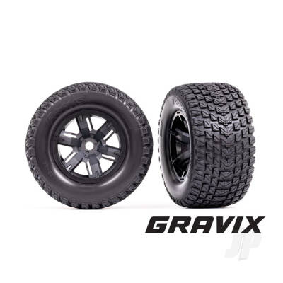 Wheels & Tyres, Assembled, Glued (X-Maxx Black wheels, Gravix Tyres, foam inserts) (left & right)
