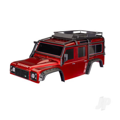 Body, Land Rover Defender, Red (complete with ExoCage, fuel canisters, jack, spare tyre mount & clipless mounting)