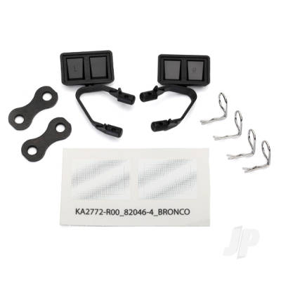 Mirrors, side, Black (left & right) / retainers (2 pcs) / Body clips (4 pcs) (fits #8010 Body)