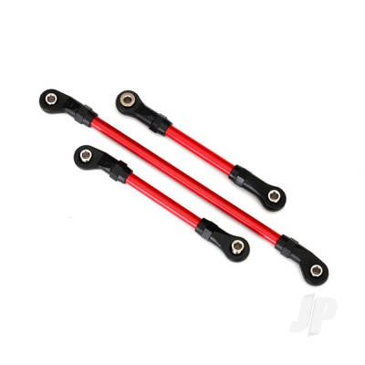 Steering link, 5x117mm (1pc) / drag link, 5x60mm (1pc) / panhard link, 5x63mm (Red powder coated Steel) (assembled with hollow balls) (for use with #8140R TRX-4 Long Arm Lift Kit)