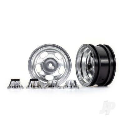 Wheels, 2.2in, Satin Chrome (2) / centre caps (2) (requires #8255A extended thread stub axle)