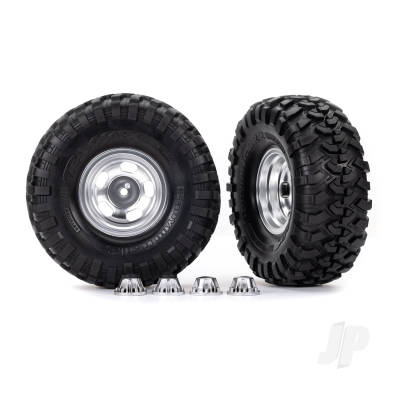 Wheels & Tyres, Assembled, Glued (2.2in Satin Chrome wheels, Canyon Trail 5.3 x 2.2in Tyres) (2)/ centre caps (2) (requires #8255A extended thread stub axle)