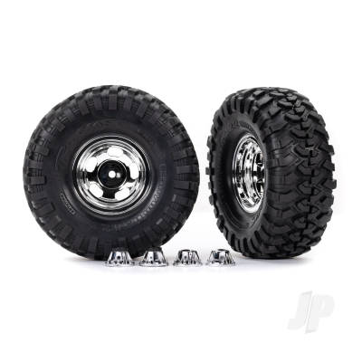 Wheels & Tyres, Assembled, Glued (2.2in Chrome wheels, Canyon Trail 5.3 x 2.2in Tyres) (2)/ centre caps (2)/ decal sheet (requires #8255A extended thread stub axle)