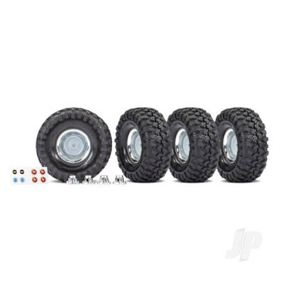 Wheels & Tyres, Assembled, Glued (1.9' Chrome wheels, Canyon Trail 4.6x1.9' Tyres) (4 pcs)/ centre caps (4 pcs)/ decal sheet (requires #8255A extended stub axle)