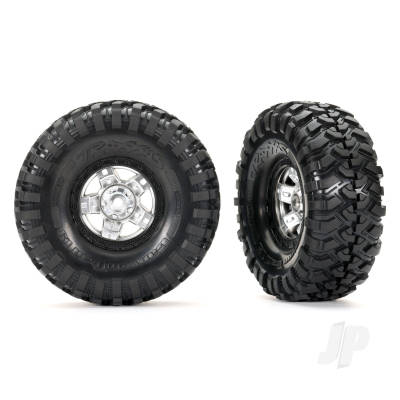 Wheels & Tyres, Assembled, Glued (TRX-4 Sport, Satin Chrome, Black beadlock 1.9in wheels, Canyon Trail 4.6x1.9in Tyres) (2)