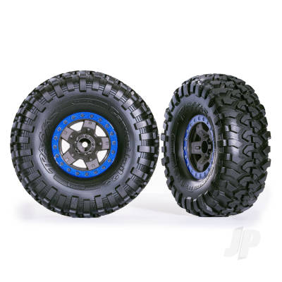 Wheels & Tyres, Assembled, Glued (TRX-4 Sport 2.2in Grey, Blue beadlock style wheels, Canyon Trail 5.3x2.2in Tyres) (2 pcs)