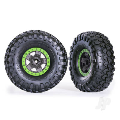 Wheels & Tyres, Assembled, Glued (TRX-4 Sport 2.2in Grey, Green beadlock style wheels, Canyon Trail 5.3x2.2in Tyres) (2 pcs)