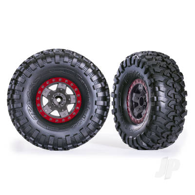 Wheels & Tyres, Assembled, Glued (TRX-4 Sport 2.2in Grey, Red beadlock style wheels, Canyon Trail 5.3x2.2in Tyres) (2 pcs)