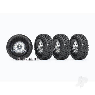 Wheels & Tyres, Assembled, Glued (1.9' classic Chrome wheels, Canyon Trail 4.6x1.9' Tyres) (4 pcs)/ centre caps (4 pcs) (requires #8255A extended stub axle)