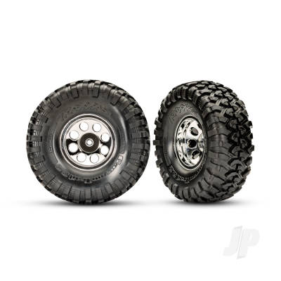 Wheels & Tyres, Assembled, Glued (2.2in classic Chrome wheels, Canyon Trail 5.3x2.2in Tyres, foam inserts) (2) (requires #8255A extended thread stub axle)