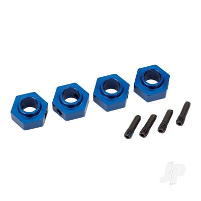 Wheel Hubs, 12mm hex, 6061-T6 aluminium (Blue-anodised) (4 pcs) / screw pin (4 pcs)