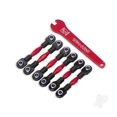 Turnbuckles, aluminium (Red-anodised), camber links, 32mm (Front) (2 pcs) / camber links, 28mm (Rear) (2 pcs) / toe links, 34mm (2 pcs) / aluminium wrench