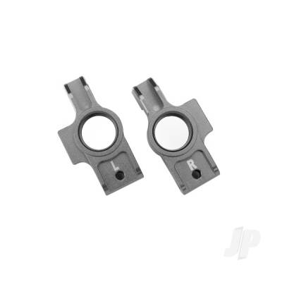 Carriers, stub axle, 6061-T6 aluminium (Grey-anodised), left & right / 3x12mm BCS (with threadlock) (2 pcs) / 2.5x6mm BCS (with threadlock) (2 pcs)
