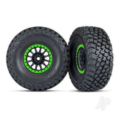 Tyres & wheels, assembled, glued (Method Race Wheels, black with green beadlock, BFGoodrich Baja KR3 tyres) (2)