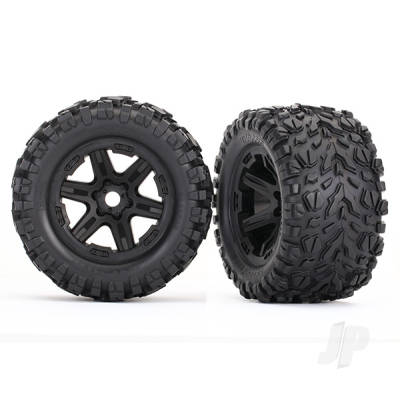 Wheels & Tyres, assembled, glued (Black wheels, Talon EXT Tyres, foam inserts) (2) (17mm splined) (TSM rated)