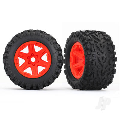 Wheels & Tyres, assembled, glued (Orange wheels, Talon EXT Tyres, foam inserts) (2) (17mm splined) (TSM rated)