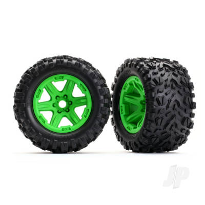 Wheels & Tyres, assembled, glued (Green wheels, Talon EXT Tyres, foam inserts) (2) (17mm splined) (TSM rated)