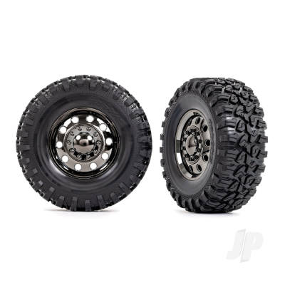 Wheels & Tyres, Assembled, Glued (TRX-6 Big Rig 2.2in Black Chrome wheels, Canyon RT 4.6x2.2in tyres, foam inserts) (front) (2)/ centre caps (Black Chrome) (2)