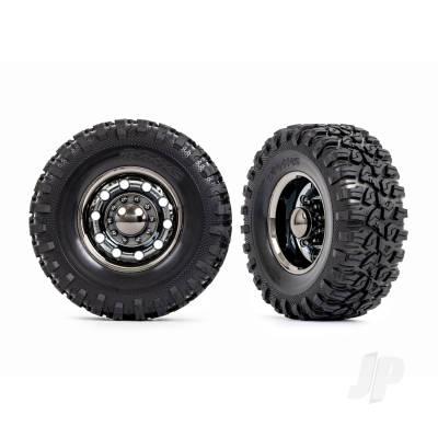 Wheels & Tyres, Assembled, Glued (TRX-6 Big Rig 2.2in Black Chrome wheels, Canyon RT 4.6x2.2in tyres, foam inserts) (rear) (2)/ centre caps (Black Chrome) (2)