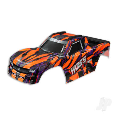 Body, Hoss 4x4 VXL, Orange / Window, Grille, Lights Decal Sheet (Assembled with Front & Rear Body Mounts and Rear Body Support for Clipless Mounting)