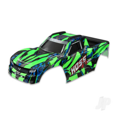 Body, Hoss 4x4 VXL, Green / Window, Grille, Lights Decal Sheet (Assembled with Front & Rear Body Mounts and Rear Body Support for Clipless Mounting)