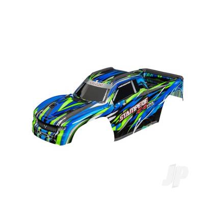 Body, Stampede 4X4 VXL, Green (painted, decals applied) (assembled with front & rear body mounts and rear body support for clipless mounting)