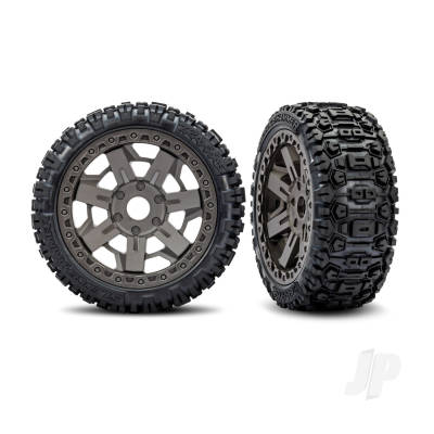 Wheels & Tyres, Assembled, Glued (3.0" Grey wheels, Sledgehammer belted tyres, foam inserts) (2)