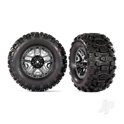 Wheels & Tyres, Assembled, Glued (Black Chrome 2.8in Wheels, Sledgehammer Tyres, Foam Inserts) (2 pcs) (TSM Rated)