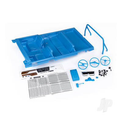 Interior, Chevrolet Blazer (1969 -1972) (Blue) (includes rollbar, gauge bezel, steering wheel and column, shifter, armrest, decals) (fits #9111, 9112, 9130, or 9131 series bodies) (#9111 or 9112 series bodies require #9128 body cage for installation)