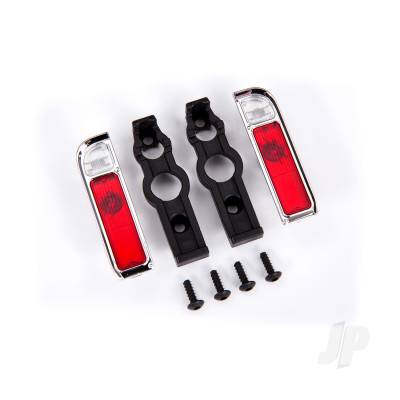 Tail light housing, Chrome (2)/ lens (2)/ retainers (left & right)/ 2.6x8 BCS (self-tapping) (4)
