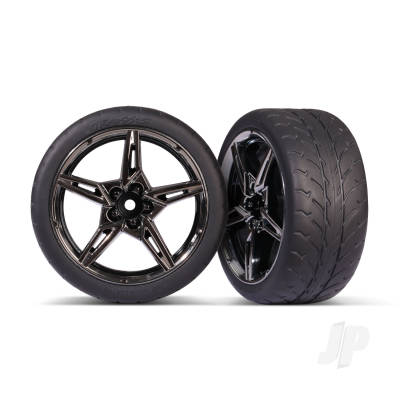 Wheels & Tyres, Assembled, Glued (split-spoke Black Chrome wheels,in 1.9' Response tyres) (extra wide, rear) (2)