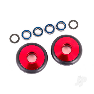 Wheels, wheelie bar, 6061-T6 aluminium (Red-anodised) (2) / 5x8x2.5mm ball bearings (4) / o-rings (2) / 5x8x0.3mm TW (2)