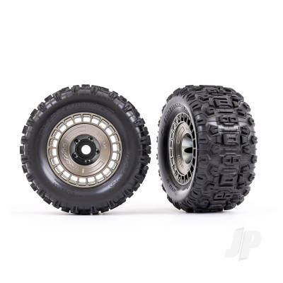 Wheels & Tyres, Assembled, Glued (3.8in Satin Black Chrome wheels, Satin Black Chrome wheel covers, Sledgehammer tyres, foam inserts) (2 pcs)