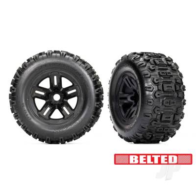 Wheels & Tyres, Assembled, Glued (3.8in Black wheels, belted Sledgehammer tyres, foam inserts) (2)