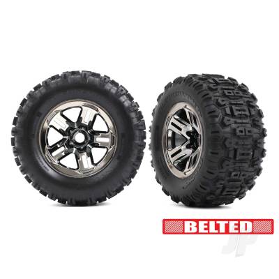 Wheels & Tyres, Assembled, Glued (3.8in Black Chrome wheels, belted Sledgehammer tyres, foam inserts) (2)