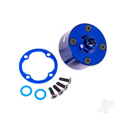 Carrier, differential (aluminium, Blue-anodised) / differential bushing / ring gear gasket / 3x10mm CCS (4 pcs)