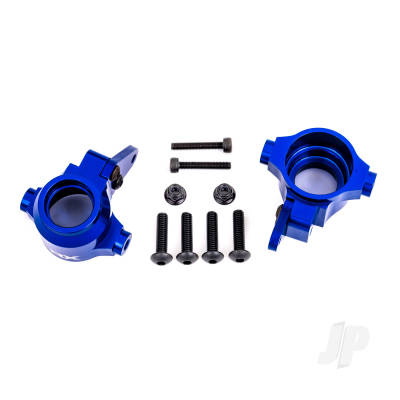 Steering blocks, 6061-T6 aluminium (Blue-anodised), left & right / steering block arms (2 pcs)