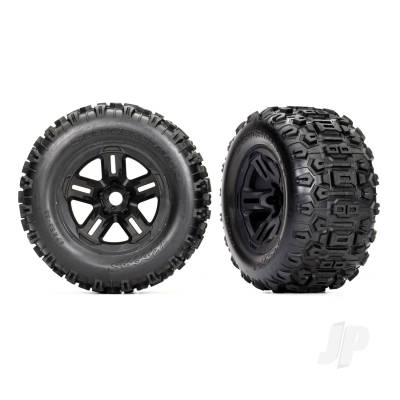 Wheels & Tyres, Assembled, Glued (3.8in Black wheels, Sledgehammer Tyres, foam inserts) (2)