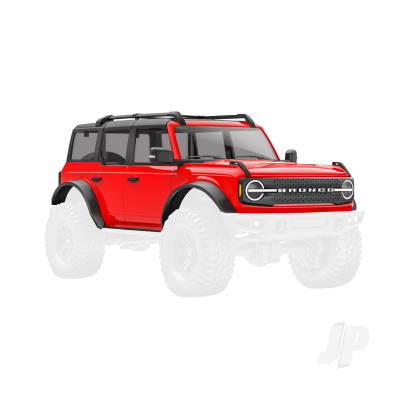 Body, Ford Bronco (2021), complete, Red (includes grille, side mirrors, door handles, fender flares, windshield wipers, spare Tyre mount, & clipless mounting)
